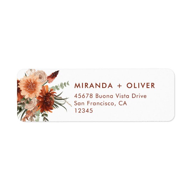 Boho Terracotta Floral Wedding Return Address  (Front)