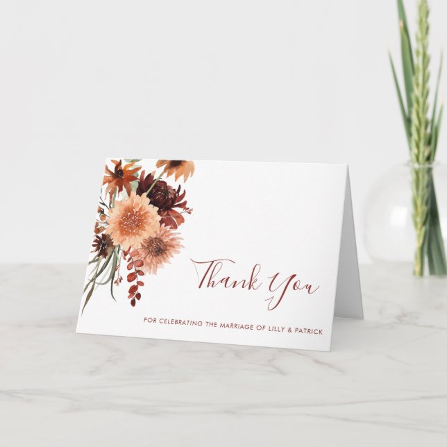 Boho Terracotta Floral Wedding Thank You Card (Front)