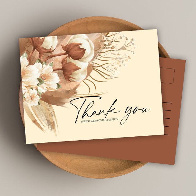 Boho Terracotta Floral Wedding Thank You Postcard (Boho Terracotta Floral Wedding Thank You Postcard)