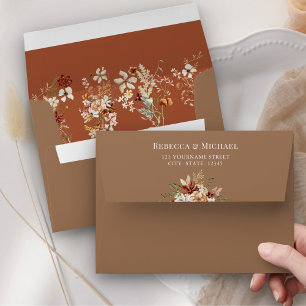 Boho Terracotta Floral Wildflower Beige Wedding Envelope