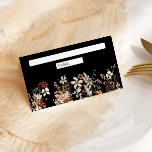 Boho Terracotta Floral Wildflower Black Wedding Place Card