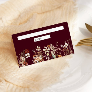 Boho Terracotta Floral Wildflower Burgundy Wedding Place Card