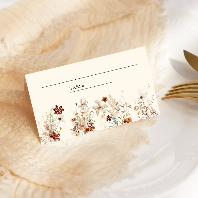 Boho Terracotta Floral Wildflower Cream Wedding Place Card (Creator Uploaded)