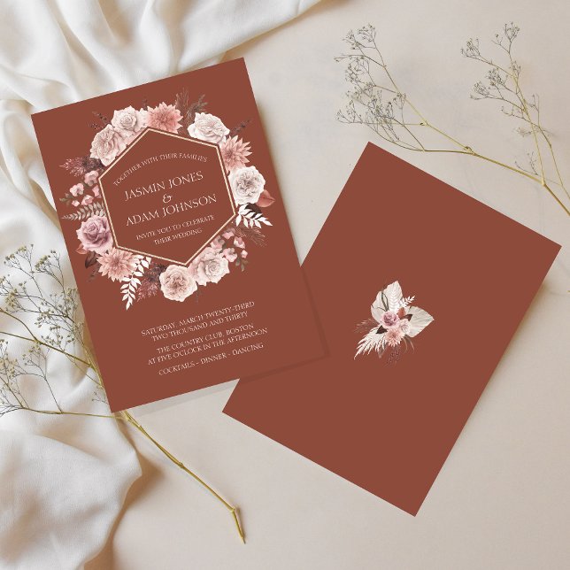 Boho Terracotta Floral Wreath Wedding Invitation (Boho Terracotta Floral Wreath Wedding Invitation)