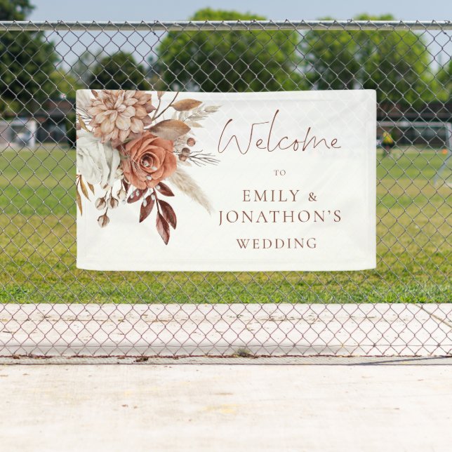 Boho Terracotta Florals Welcome to Wedding Banner (Insitu)