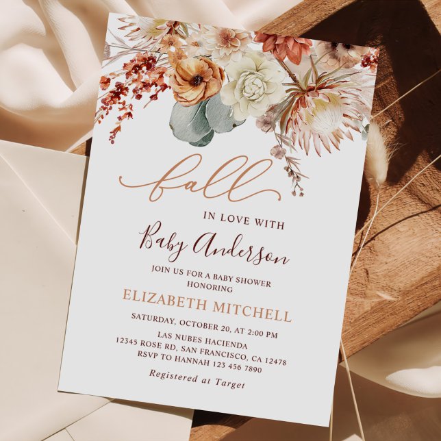 Boho Terracotta Flowers Fall Baby Shower Invitation (Creator Uploaded)