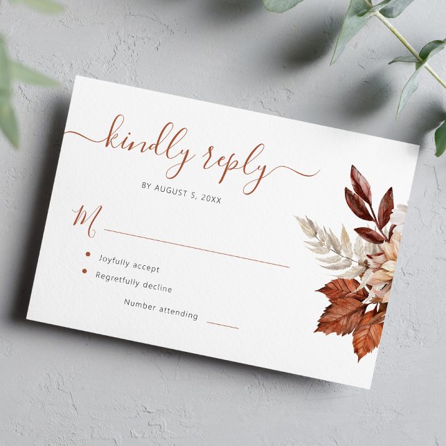 Boho terracotta foliage floral wedding RSVP card (Creator Uploaded)