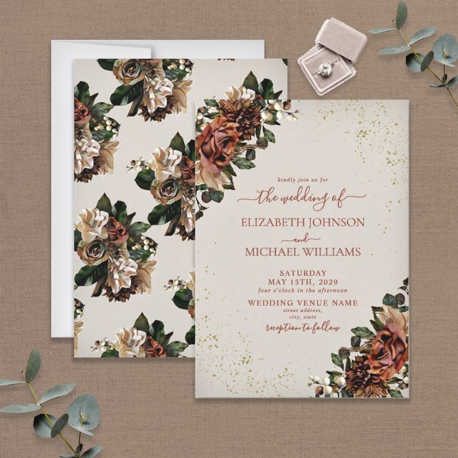 Boho Terracotta Greenery Floral Wedding Invitation (Creator Uploaded)