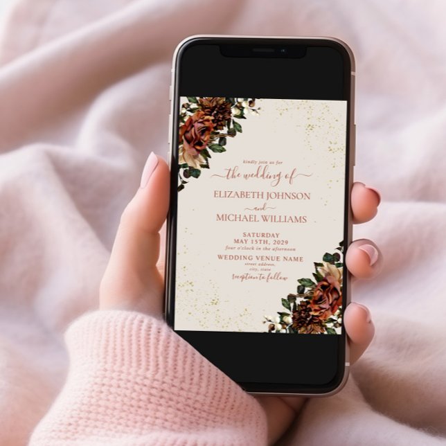 Boho Terracotta Greenery Floral Wedding Invitation (Creator Uploaded)