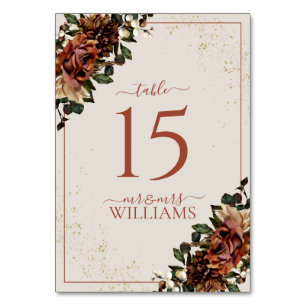Boho Terracotta Greenery Floral Wedding Table Number