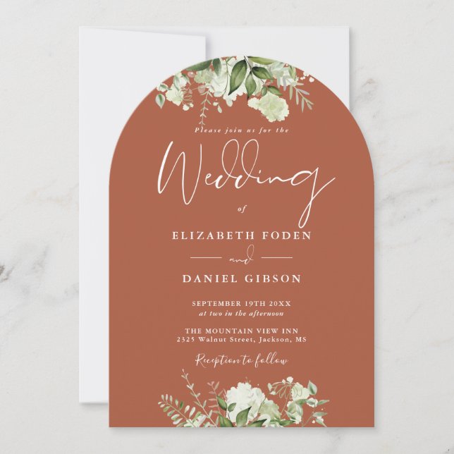 Boho Terracotta Greenery QR Code Wedding Arch Invitation (Front)