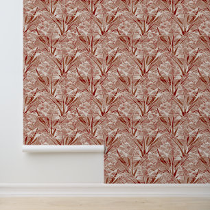 Boho Terracotta Grey Leaf Print Pattern Wallpaper