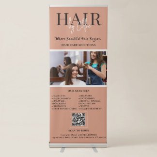 Boho Terracotta Hair Salon Photo QR Scan to Book Retractable Banner
