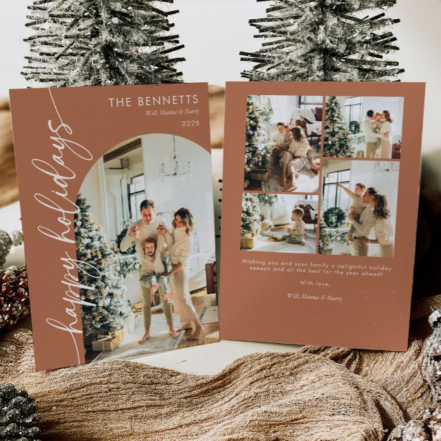 Boho Terracotta Happy Holidays Photo Holiday Card (Creator Uploaded)