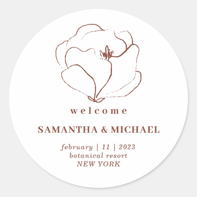 Boho Terracotta Indie Rustic Welcome Wedding Classic Round Sticker (Front)