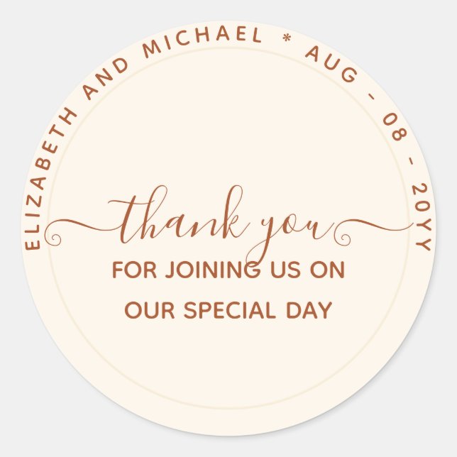 Boho Terracotta Magnolia Thank You Favour Classic Round Sticker (Front)