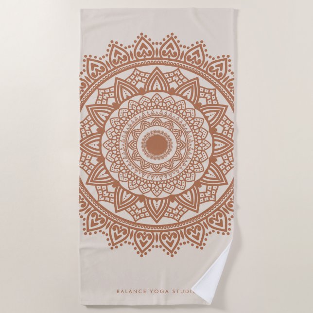 Boho Terracotta Mandala Custom Name Beach Towel (Front)