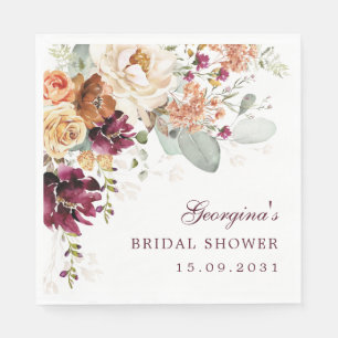 Boho Terracotta Maroon Floral Bridal Shower Napkin