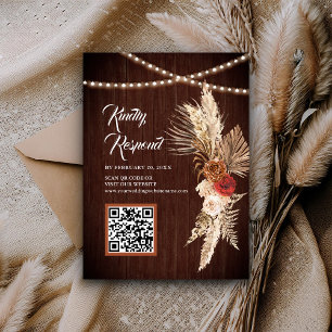 Boho Terracotta Maroon Floral QR Code RSVP Wedding Enclosure Card