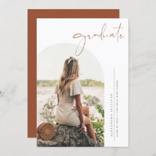 Boho Terracotta Minimalist Arch Photo Graduation Invitation