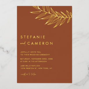 Boho Terracotta Minimalist Foliage Leaf Wedding