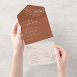 Boho Terracotta Minimalist Foliage Wedding All In One Invitation<br><div class="desc">Invite family and friends with this customisable all-in-one wedding invitation. It features minimalist foliage,  a handwritten script and simple typography. Personalise this terracotta wedding invitation by adding your event details. This boho wedding invitation is perfect for any wedding season or theme.</div>