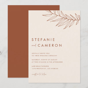 Boho Terracotta Minimalist Foliage Wedding Invitation