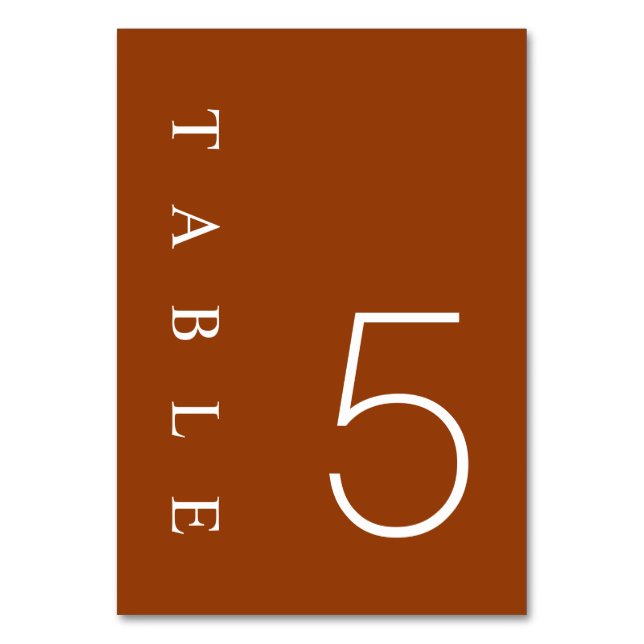 Boho Terracotta Minimalist Numbers Table Card (Front)