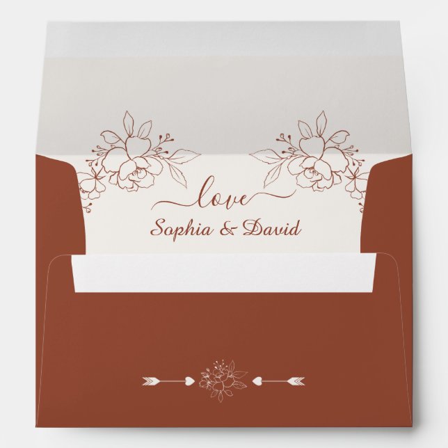Boho Terracotta Minimalist Wedding Return Address  Envelope (Back (Bottom))