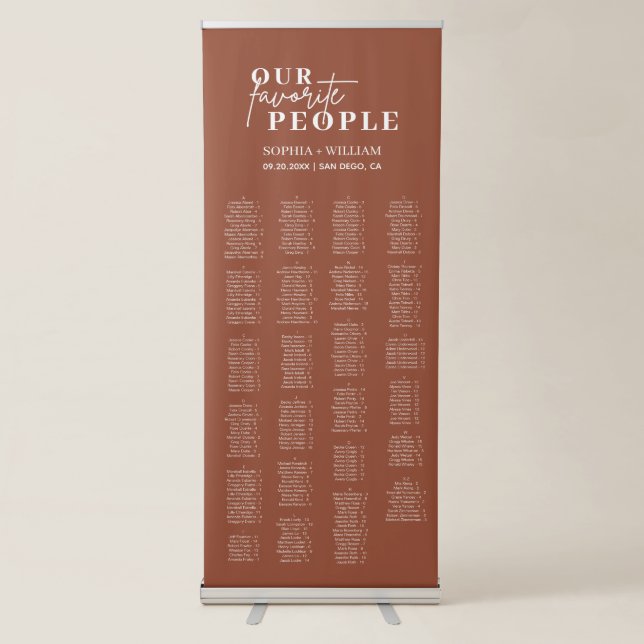 Boho Terracotta Minimalist Wedding Seating Chart  Retractable Banner (Front)