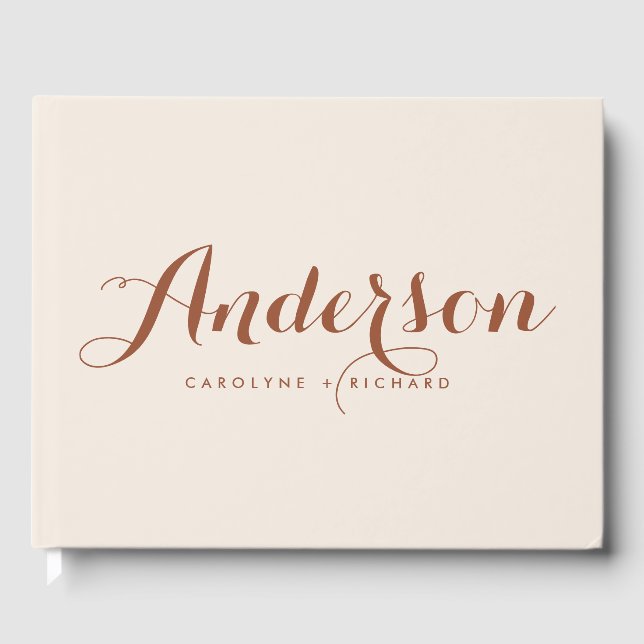 Boho Terracotta Modern Calligraphy Wedding Guest Book (Front)