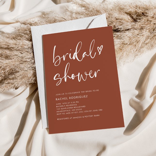 Boho Terracotta Modern Heart Script Bridal Shower Invitation (Creator Uploaded)
