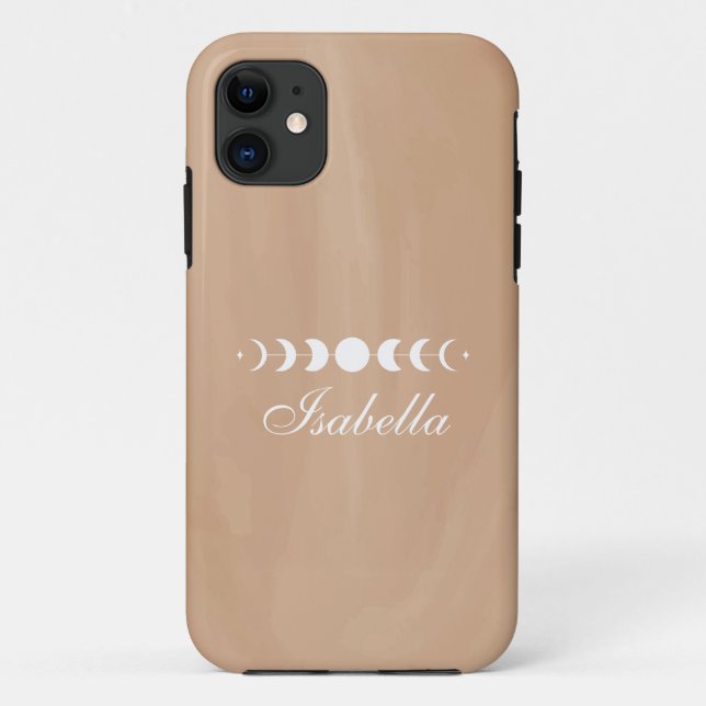 Boho Terracotta Moon Phases Custom Name Case-Mate iPhone Case (Back)
