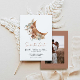 Boho Terracotta Moon Photo Save the Date Card