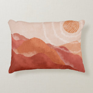 Boho terracotta mountains, abstract poster. decorative cushion