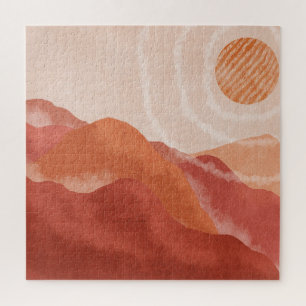 Boho terracotta mountains, abstract poster. jigsaw puzzle