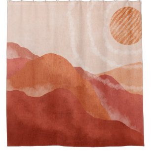 Boho terracotta mountains, abstract poster. shower curtain