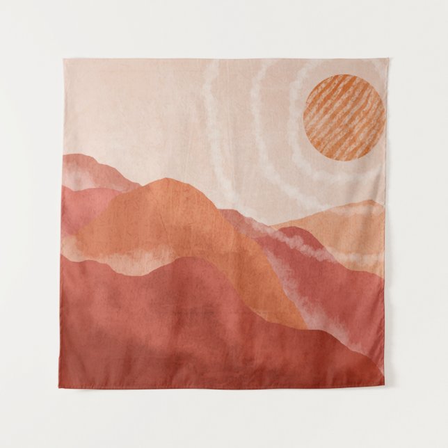 Boho terracotta mountains, abstract poster. tapestry (Front)