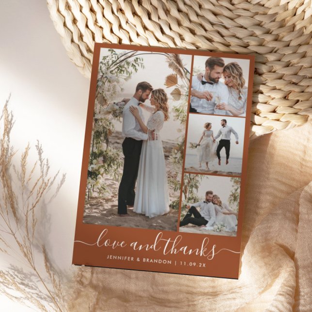 Boho Terracotta multi Photo Wedding Thank You Card (Creator Uploaded)