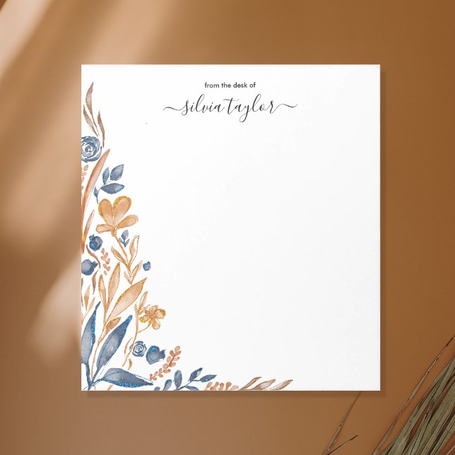 Boho Terracotta Navy Wildflower Custom Name Notepad (Creator Uploaded)