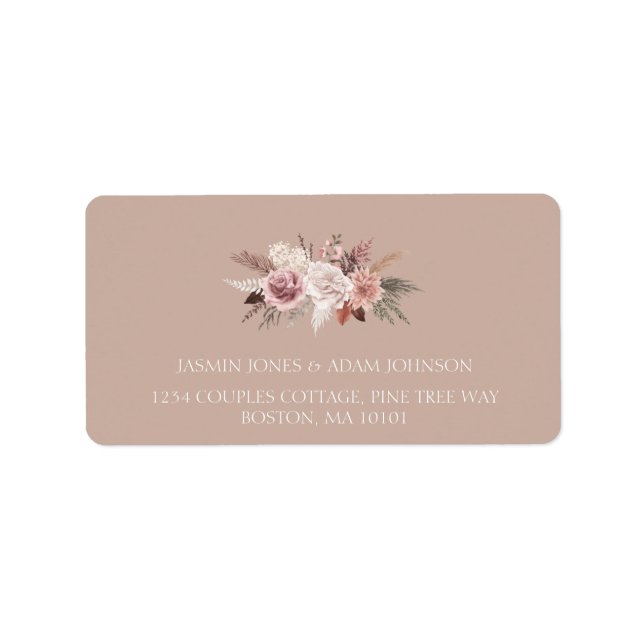 Boho Terracotta Neutral Dried Floral Wedding Label (Front)