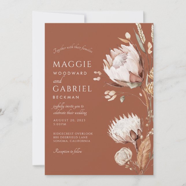Boho Terracotta Neutral Floral Wedding Invitation (Front)