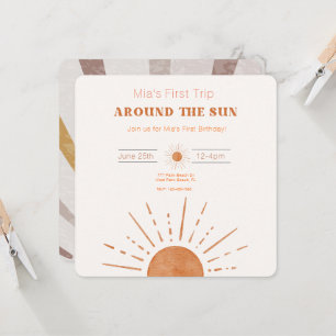 Boho Terracotta Orange First Trip Around The Sun Invitation