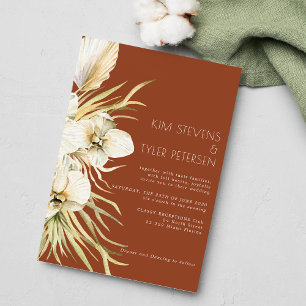 Boho terracotta orchid pampas grass wedding invitation