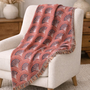 Boho Terracotta Palm Fan Scallop  Throw Blanket