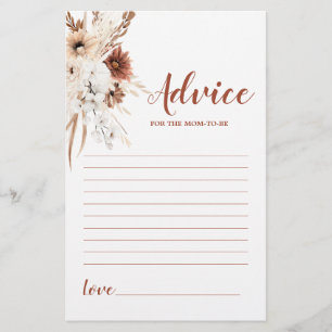 Boho Terracotta Pampas Advice for Mum To Be card