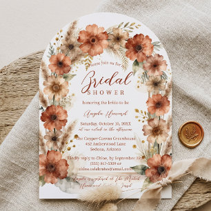 Boho Terracotta Pampas Arch Bridal Shower Invitation