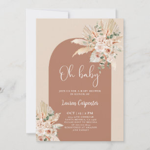 Boho Terracotta Pampas Baby Shower Girl Invitation