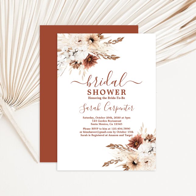 Boho Terracotta pampas Bridal Shower Invitation (Creator Uploaded)