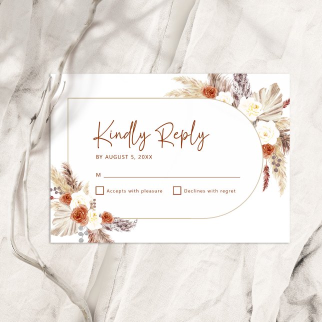 Boho Terracotta Pampas Grass Arch Baby Shower RSVP Card (Creator Uploaded)